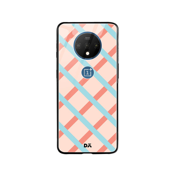 

DailyObjects Pastel Peach Diagonal Checks Glass Case Cover For OnePlus 7T
