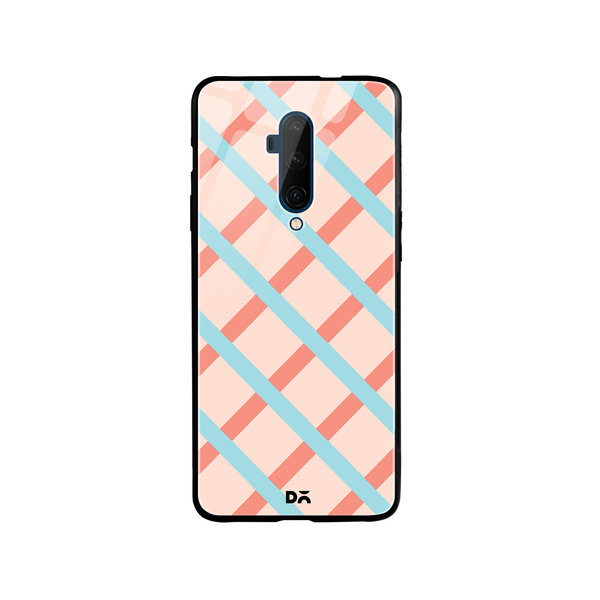 

DailyObjects Pastel Peach Diagonal Checks Glass Case Cover For OnePlus 7T Pro