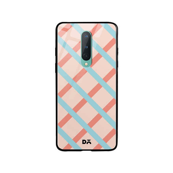 

DailyObjects Pastel Peach Diagonal Checks Glass Case Cover For OnePlus 8