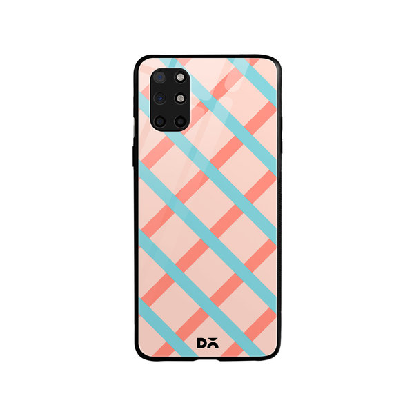 

DailyObjects Pastel Peach Diagonal Checks Glass Case Cover For OnePlus 8T
