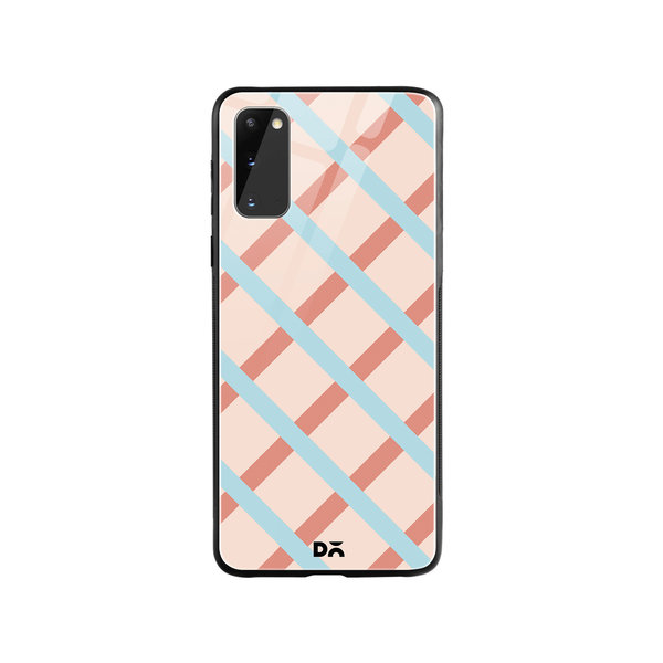 

DailyObjects Pastel Peach Diagonal Checks Glass Case Cover For Samsung Galaxy S20