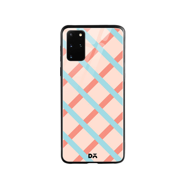 

DailyObjects Pastel Peach Diagonal Checks Glass Case Cover For Samsung Galaxy S20 Plus