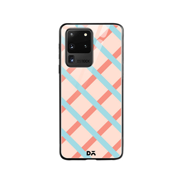 

DailyObjects Pastel Peach Diagonal Checks Glass Case Cover For Samsung Galaxy S20 Ultra