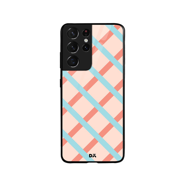 

DailyObjects Pastel Peach Diagonal Checks Glass Case Cover For Samsung Galaxy S21 Ultra