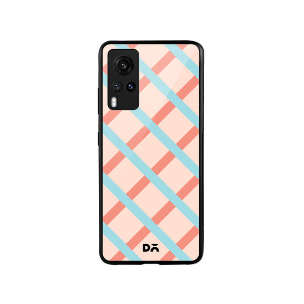 

DailyObjects Pastel Peach Diagonal Checks Glass Case Cover For Vivo X60