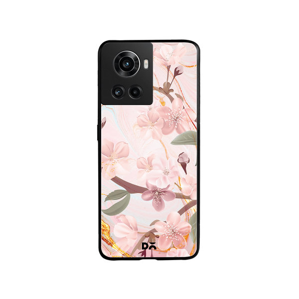 

DailyObjects Pink & Gold Marble Flowers Glass Case Cover For OnePlus 10R