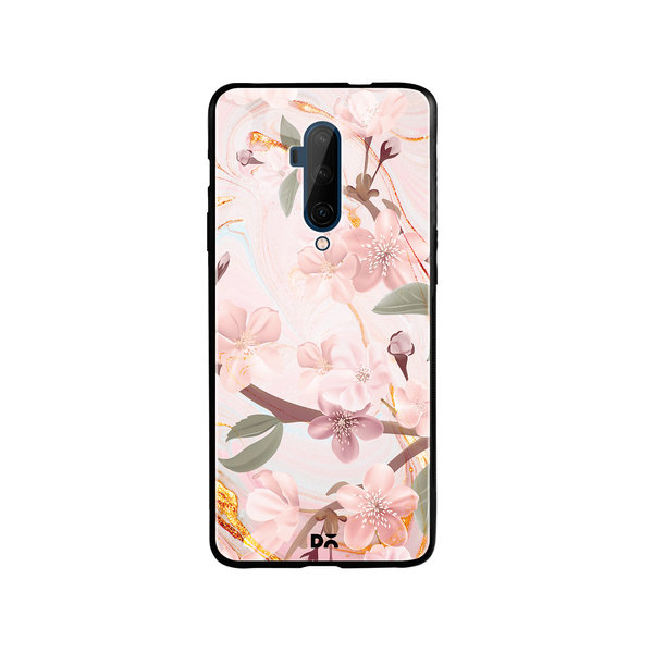 DailyObjects Pink & Gold Marble Flowers Glass Case Cover For OnePlus 7T Pro