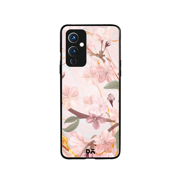 

DailyObjects Pink & Gold Marble Flowers Glass Case Cover For OnePlus 9