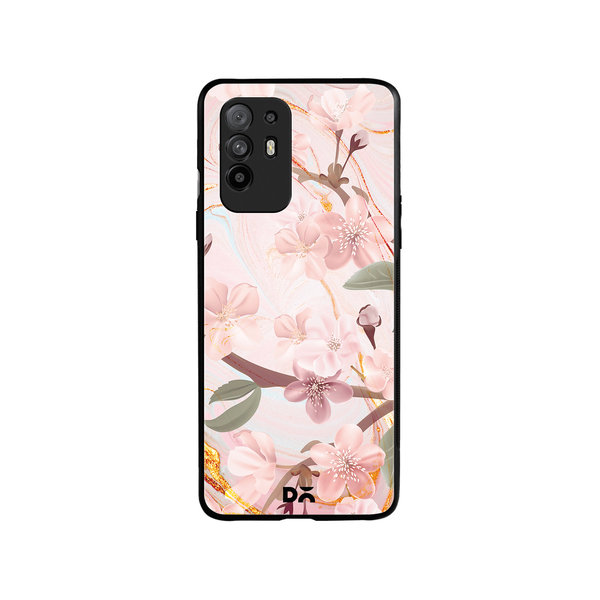 

DailyObjects Pink & Gold Marble Flowers Glass Case Cover For Oppo F19 Pro Plus