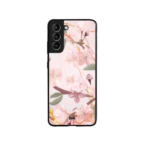 DailyObjects Pink & Gold Marble Flowers Glass Case Cover For Samsung Galaxy S21 FE