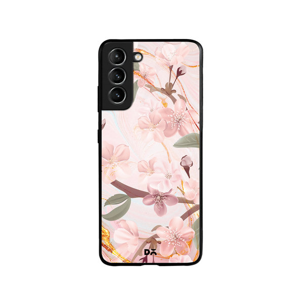 

DailyObjects Pink & Gold Marble Flowers Glass Case Cover For Samsung Galaxy S21 Plus