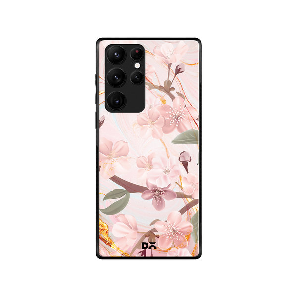 

DailyObjects Pink & Gold Marble Flowers Glass Case Cover For Samsung Galaxy S22 Ultra
