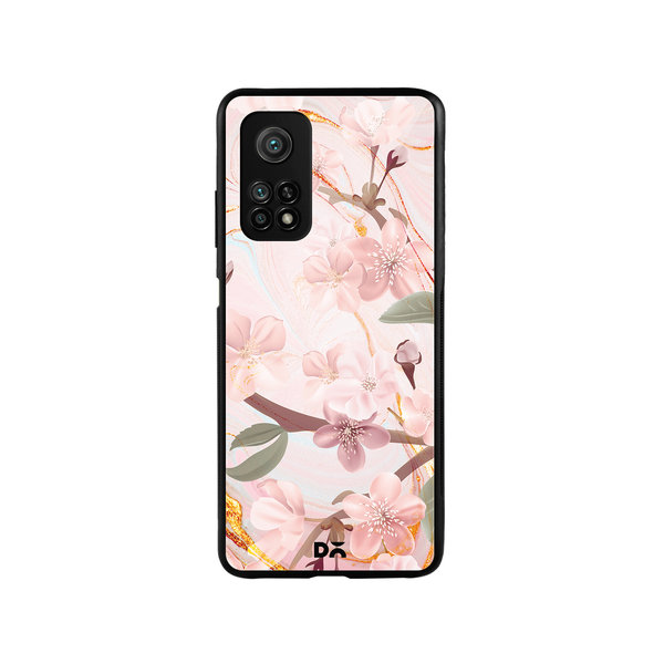 DailyObjects Pink & Gold Marble Flowers Glass Case Cover For Xiaomi Mi 10T