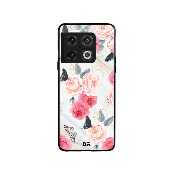 

DailyObjects Pink Flowers Marble Glass Case Cover For OnePlus 10 Pro