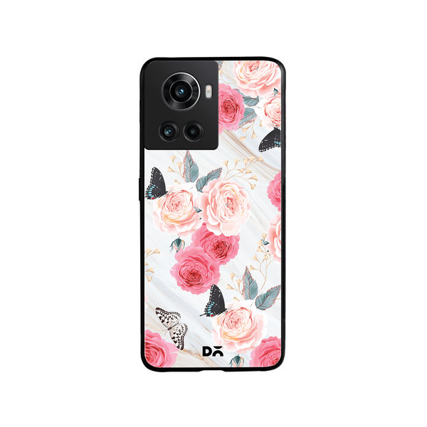 

DailyObjects Pink Flowers Marble Glass Case Cover For OnePlus 10R