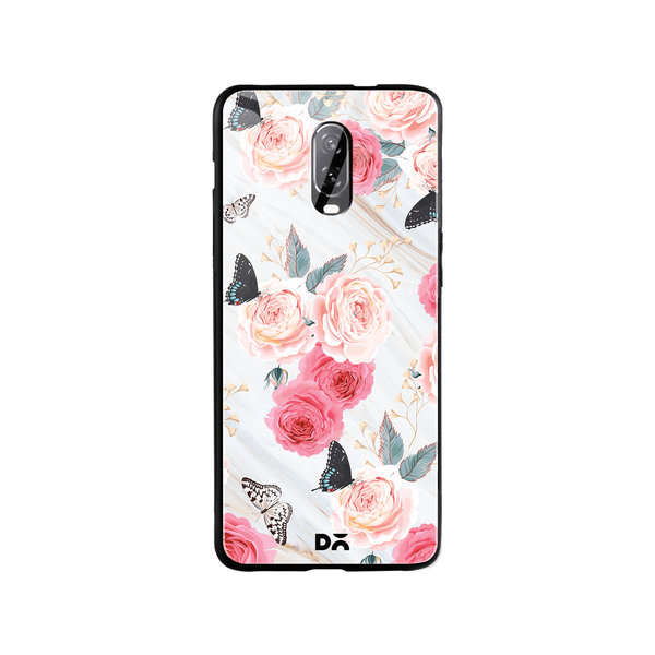 

DailyObjects Pink Flowers Marble Glass Case Cover For OnePlus 7
