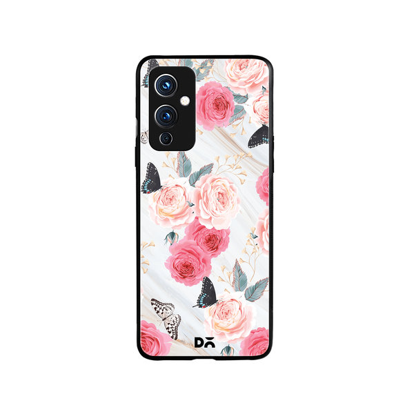 

DailyObjects Pink Flowers Marble Glass Case Cover For OnePlus 9