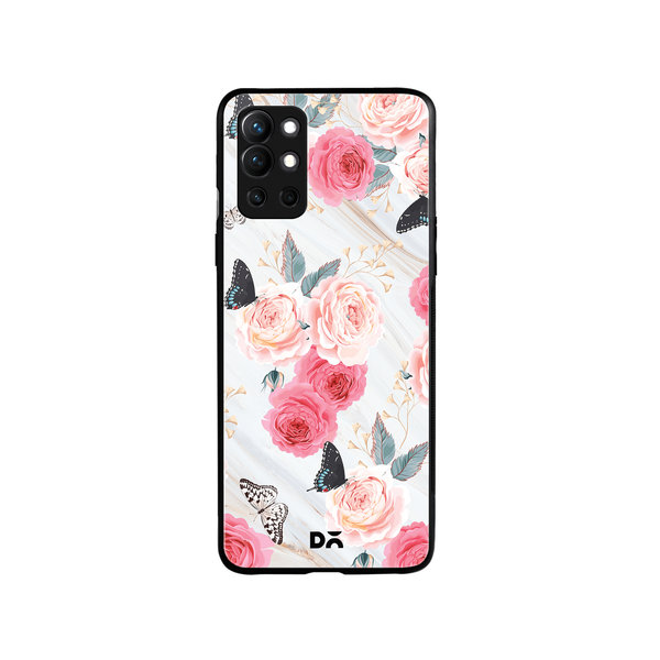 

DailyObjects Pink Flowers Marble Glass Case Cover For OnePlus 9R