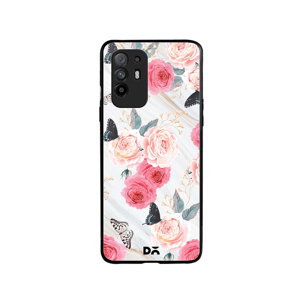 

DailyObjects Pink Flowers Marble Glass Case Cover For Oppo F19 Pro Plus