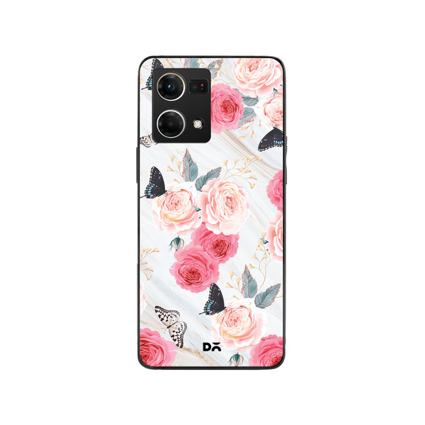 

DailyObjects Pink Flowers Marble Glass Case Cover For Oppo F21 Pro