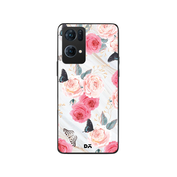 

DailyObjects Pink Flowers Marble Glass Case Cover For Oppo Reno 7 Pro