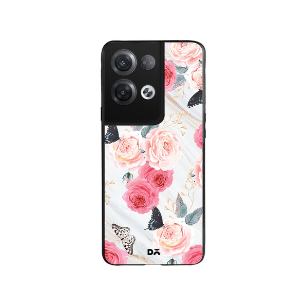 

DailyObjects Pink Flowers Marble Glass Case Cover For Oppo Reno 8