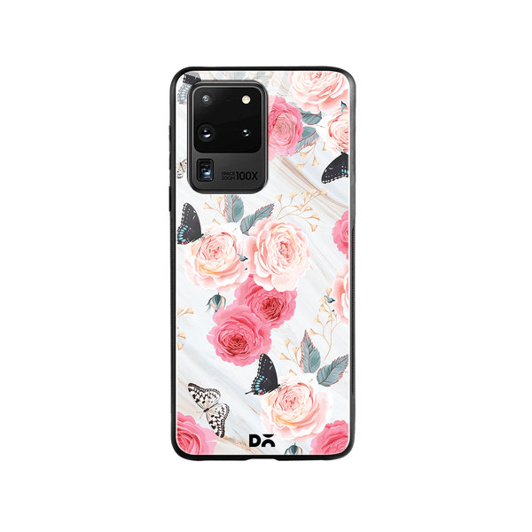 DailyObjects Pink Flowers Marble Glass Case Cover For Samsung Galaxy S20 Ultra