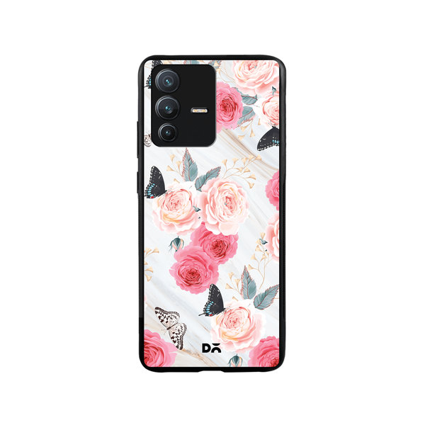 

DailyObjects Pink Flowers Marble Glass Case Cover For Vivo V23