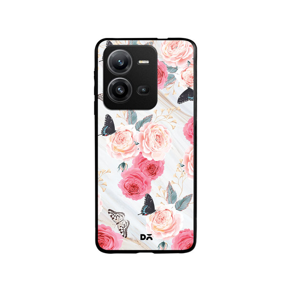 

DailyObjects Pink Flowers Marble Glass Case Cover For Vivo V25