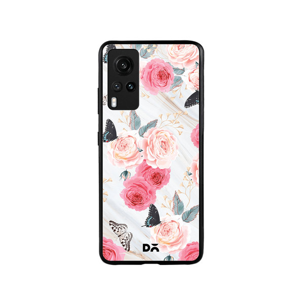 

DailyObjects Pink Flowers Marble Glass Case Cover For Vivo X60