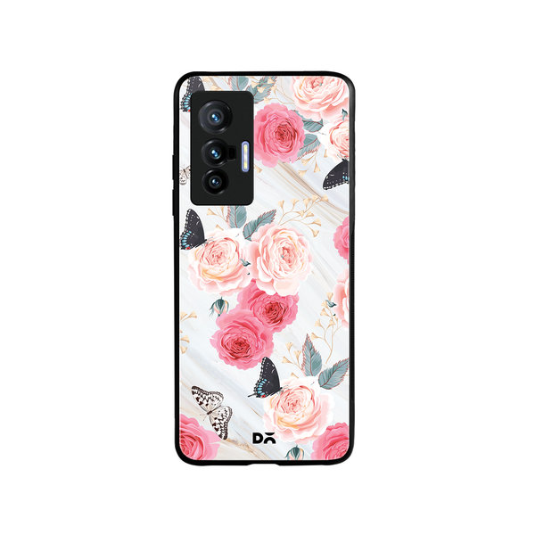 

DailyObjects Pink Flowers Marble Glass Case Cover For Vivo X70