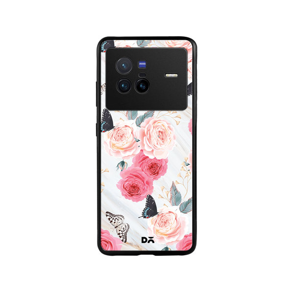 

DailyObjects Pink Flowers Marble Glass Case Cover For Vivo X80