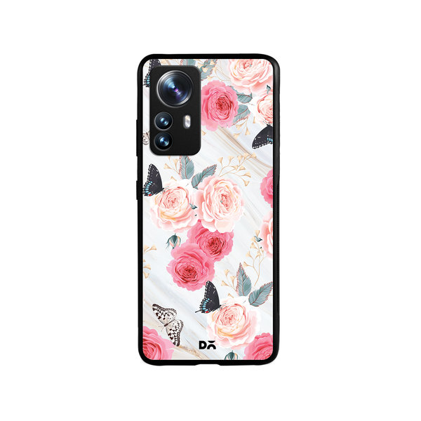 

DailyObjects Pink Flowers Marble Glass Case Cover For Xiaomi 12 Pro