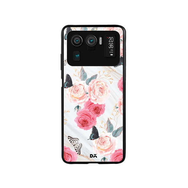

DailyObjects Pink Flowers Marble Glass Case Cover For Xiaomi Mi 11 Ultra