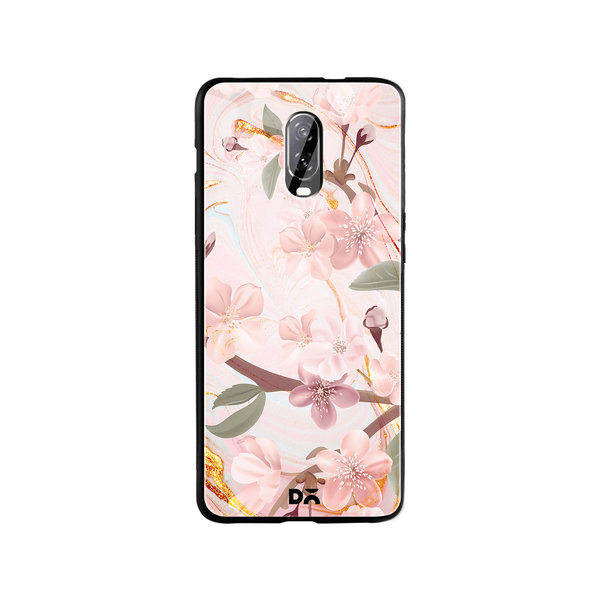 

DailyObjects Pink & Gold Marble Flowers Glass Case Cover For OnePlus 7