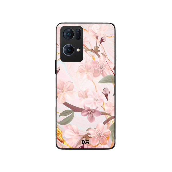 DailyObjects Pink & Gold Marble Flowers Glass Case Cover For Oppo Reno 7 Pro