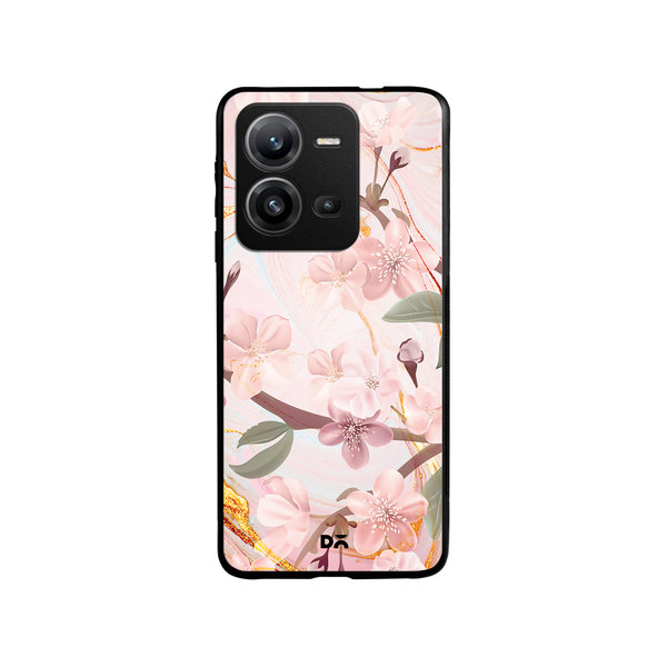 

DailyObjects Pink & Gold Marble Flowers Glass Case Cover For Vivo V25