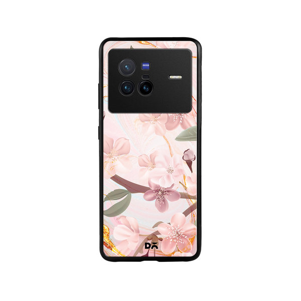 

DailyObjects Pink & Gold Marble Flowers Glass Case Cover For Vivo X80