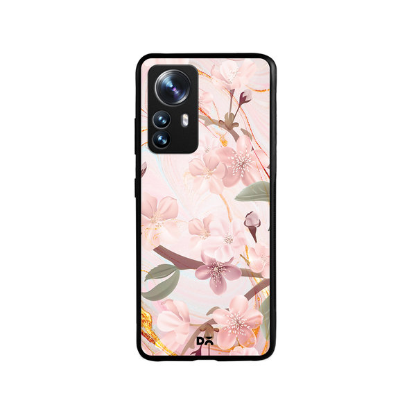 

DailyObjects Pink & Gold Marble Flowers Glass Case Cover For Xiaomi 12 Pro