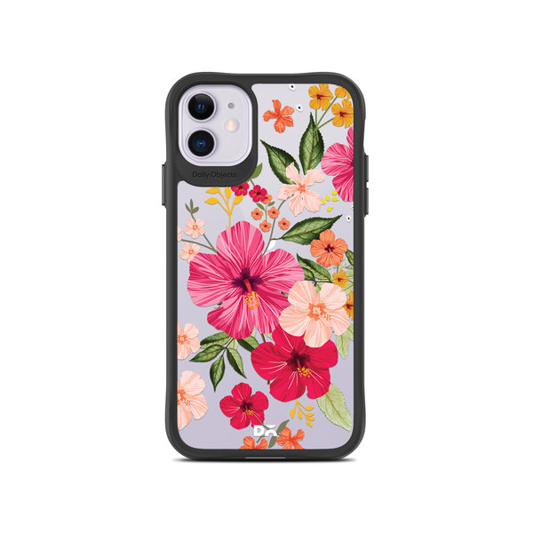 

DailyObjects Pink Hibiscus Black Hybrid Clear Case Cover For iPhone 11
