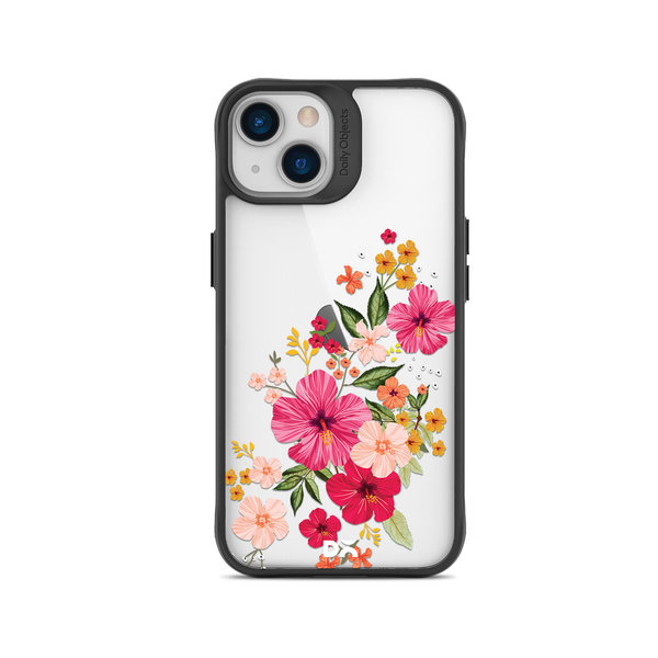 

DailyObjects Pink Hibiscus Black Hybrid Clear Case Cover For iPhone 15 Plus