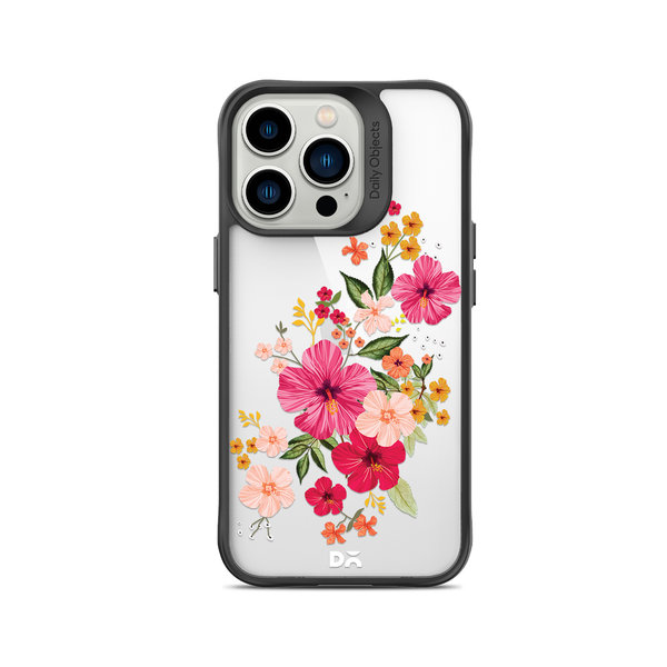 

DailyObjects Pink Hibiscus Black Hybrid Clear Case Cover For iPhone 15 Pro