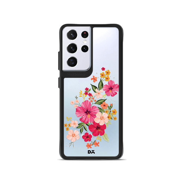 

DailyObjects Pink Hibiscus Black Hybrid Clear Case Cover For Samsung Galaxy S21 Ultra