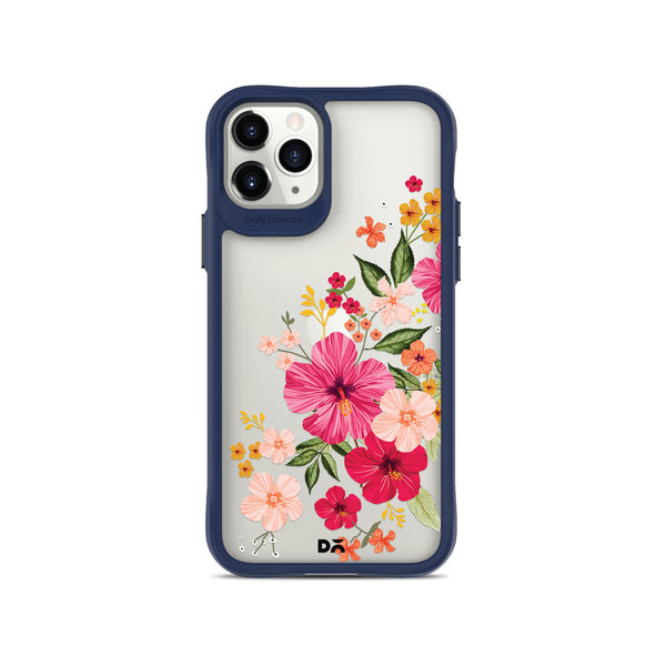 

DailyObjects Pink Hibiscus Blue Hybrid Clear Case Cover For iPhone 11 Pro