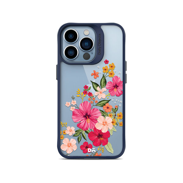 

DailyObjects Pink Hibiscus Blue Hybrid Clear Case Cover For iPhone 13 Pro Max