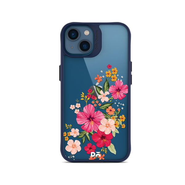 

DailyObjects Pink Hibiscus Blue Hybrid Clear Case Cover For iPhone 14 Plus