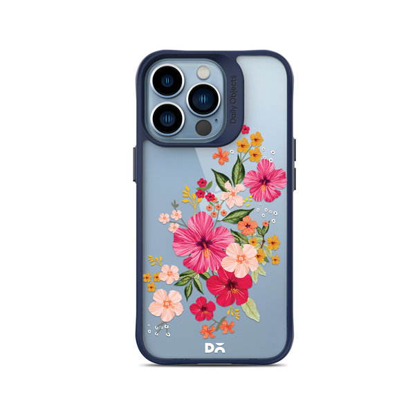 

DailyObjects Pink Hibiscus Blue Hybrid Clear Case Cover For iPhone 14 Pro