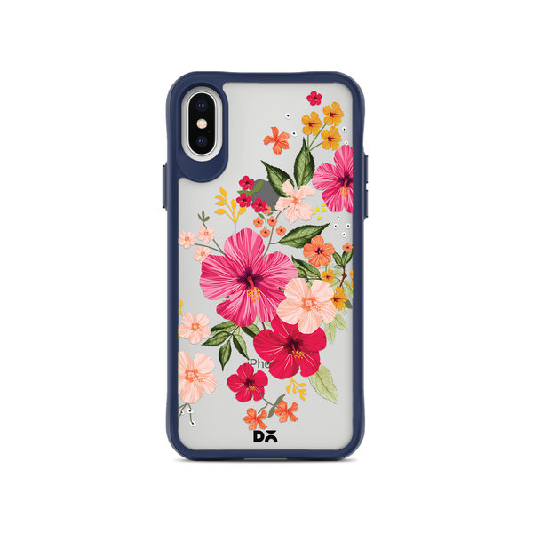 

DailyObjects Pink Hibiscus Blue Hybrid Clear Case Cover For iPhone XS