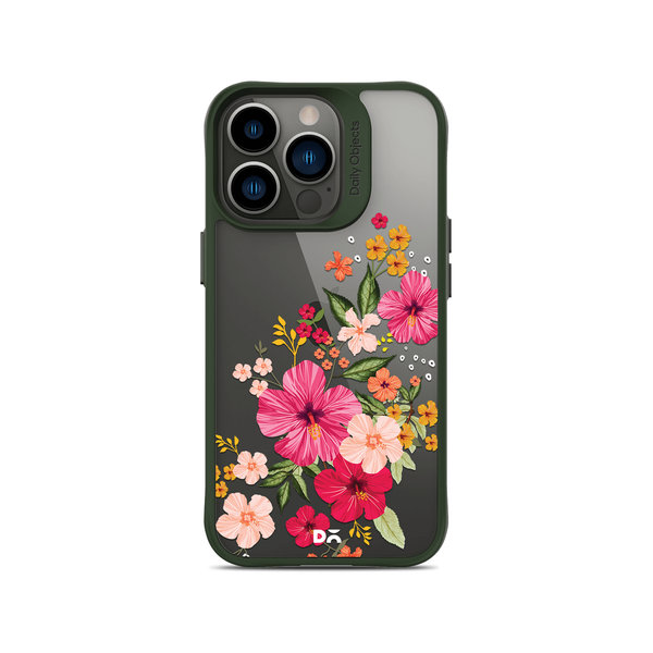 

DailyObjects Pink Hibiscus Green Hybrid Clear Case Cover For iPhone 13 Pro Max