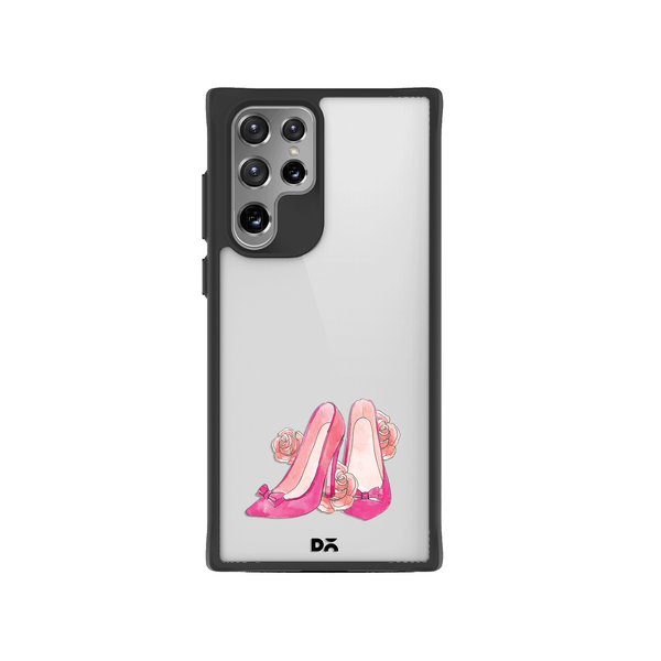 DailyObjects Pink Stilettos Black Hybrid Clear Case Cover For Samsung Galaxy S22 Ultra